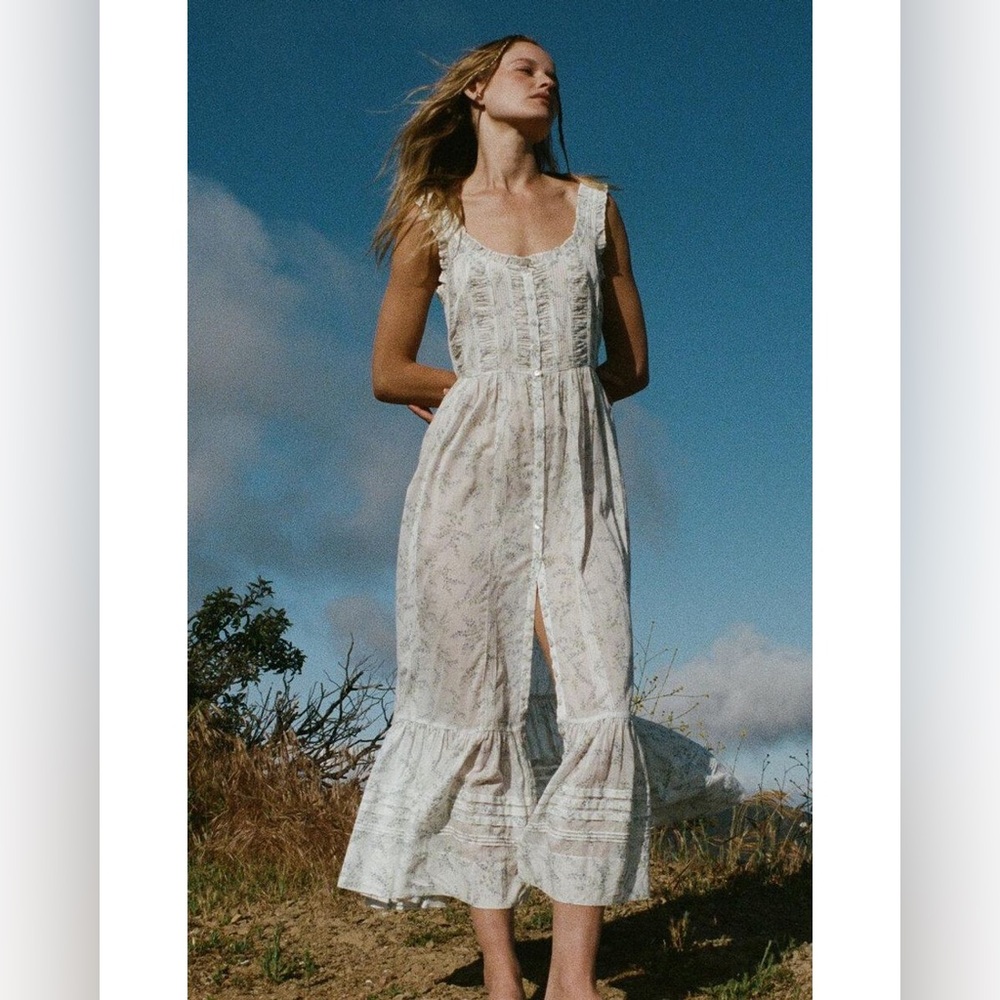 Doen Claribelle Cotton Midi White Floral Dress